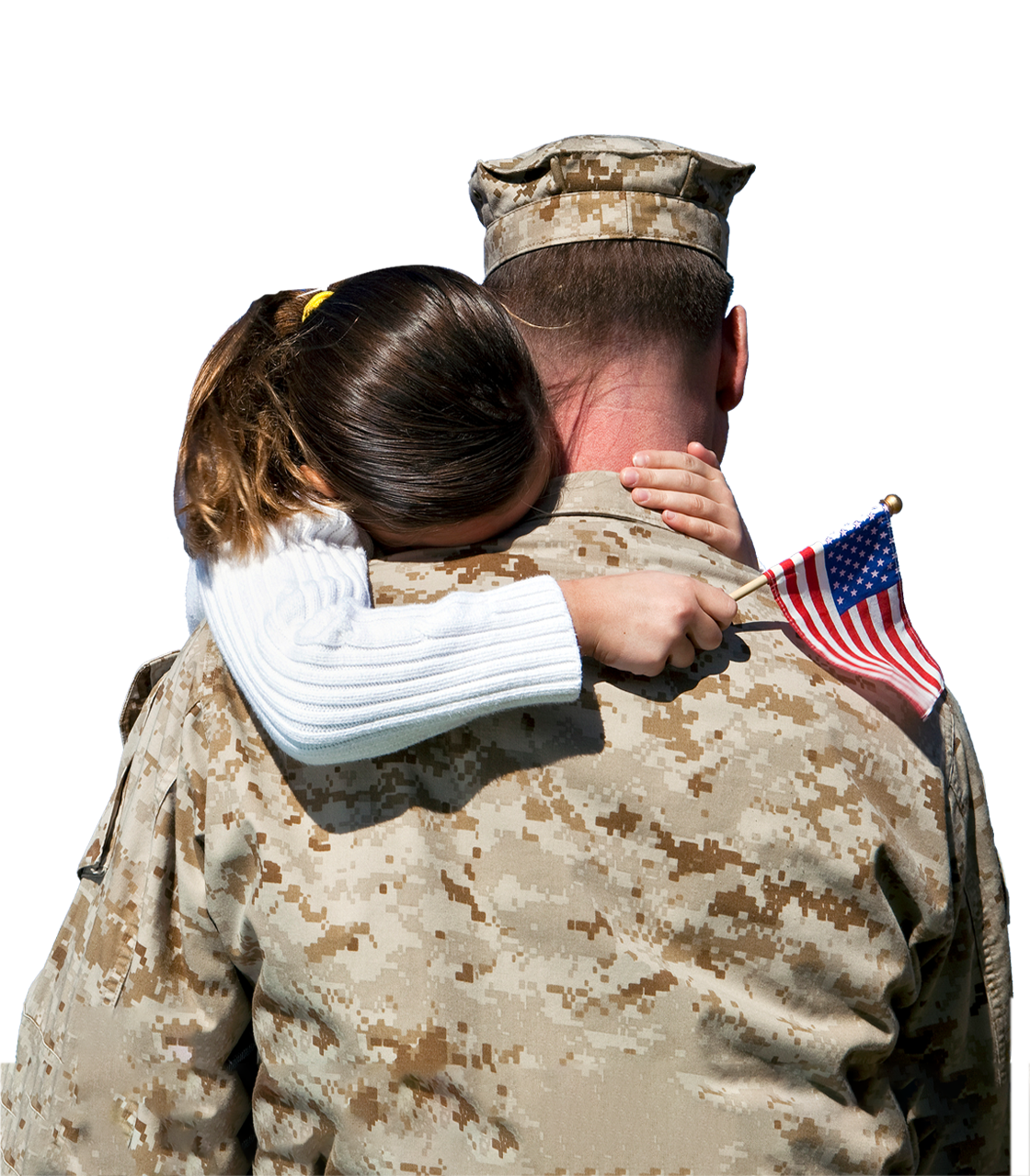 Military father hugging daughter