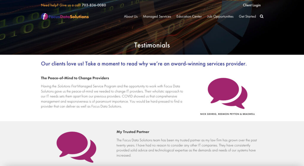 Focus Data Solutions Website Layout