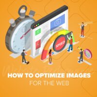 A graphic of people standing in front of a meter showcasing the speed of a website and how to optimize images for web.