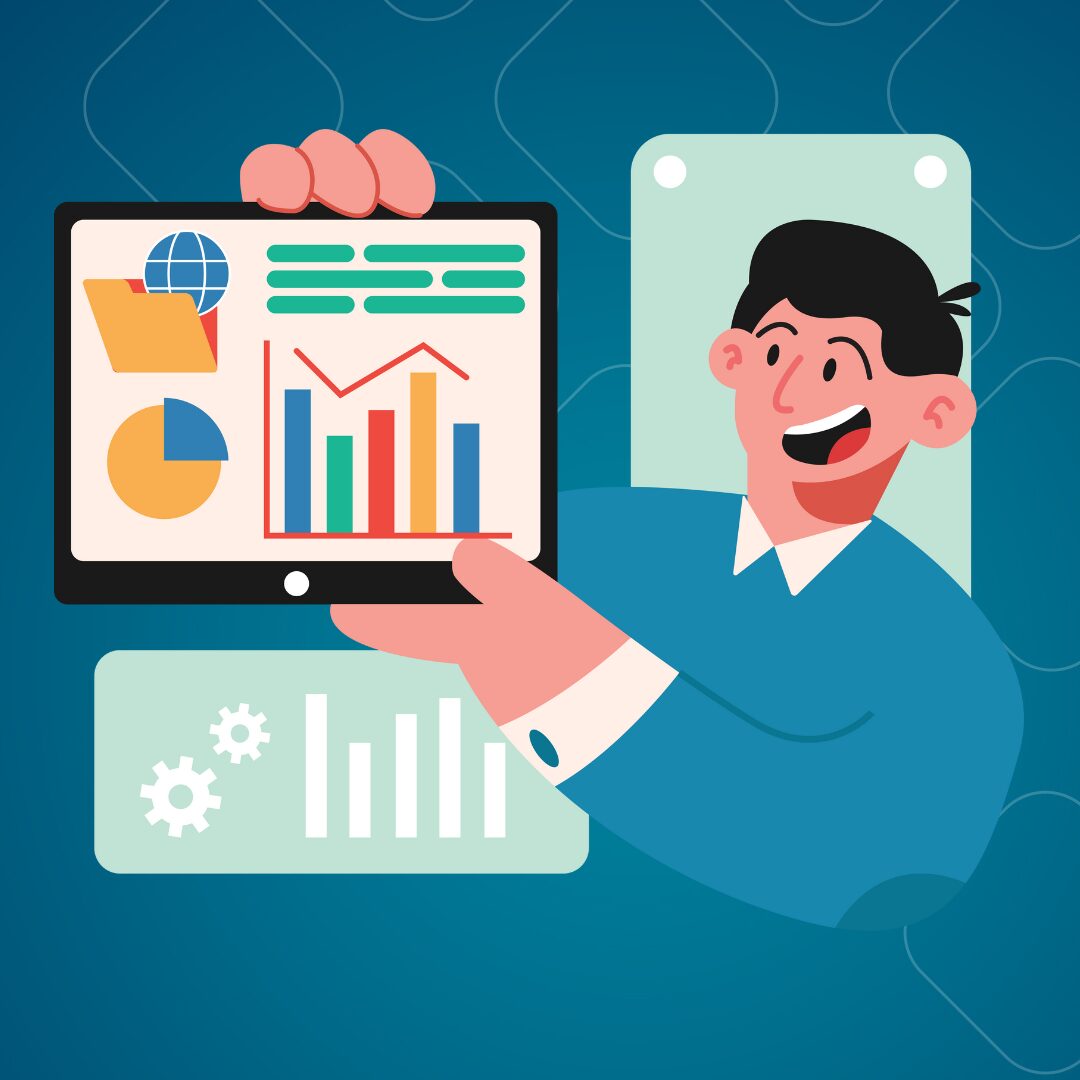 Happy businessman explaining b2b marketing strategies and tips - ironistic