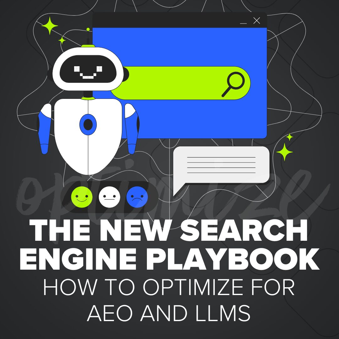 Blog graphic titled The New Search Engine Playbook, How to Optimize for AEO and LLMs
