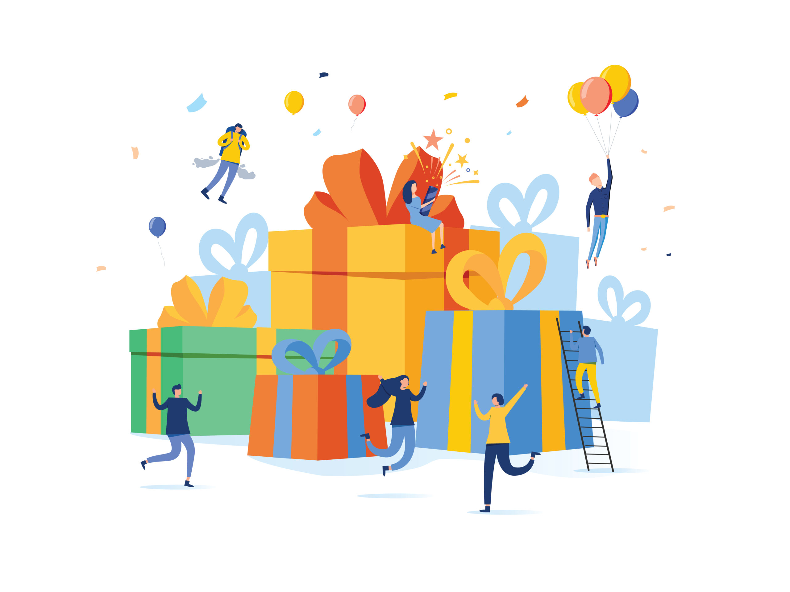 Holiday marketing pile of giant presents - ironistic