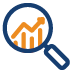 Seo performance icon with a magnifying glass and rising chart