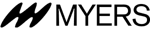 Myers logo: a stylized black M icon followed by the word MYERS on a white background.